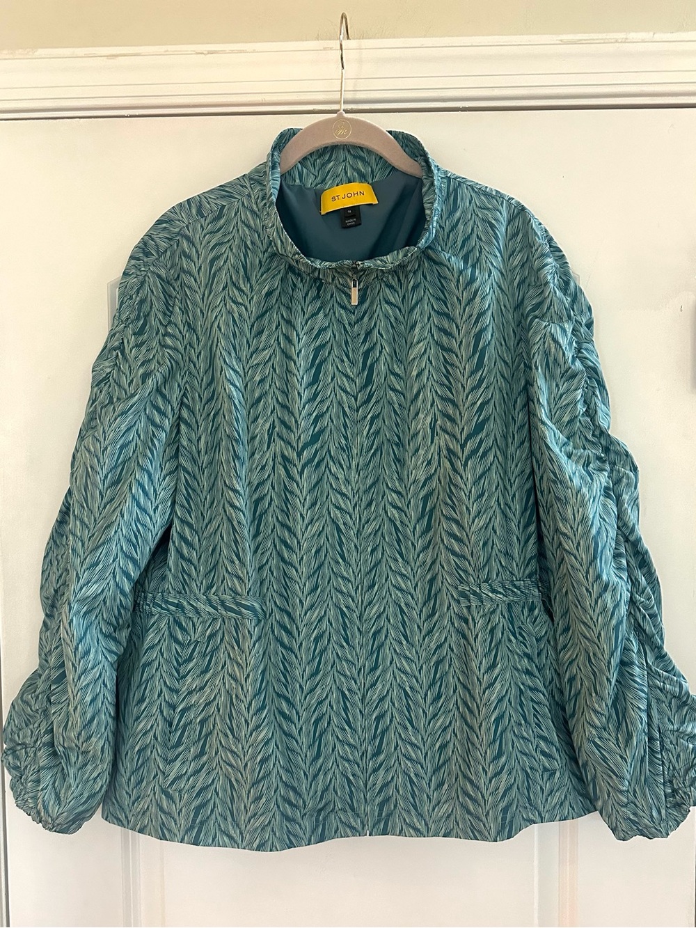 St John Teal Blue Windbreaker Active Utility Jacket Zip Tea Blue Size 16 Y2K